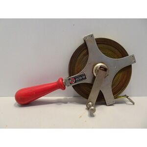 Vintage Roe AS200-60 Stainless Frame Tape Measure Red Wood Handle Made in USA